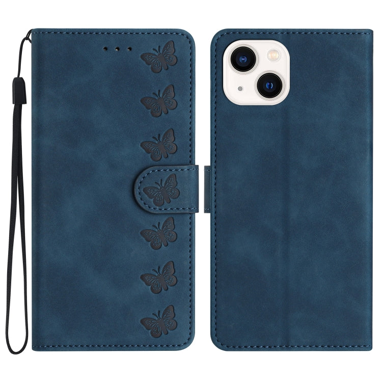 Seven Butterflies Embossed Leather Phone Case, For iPhone 16, For iPhone 15 Pro Max, For iPhone 15 Pro, For iPhone 15 Plus