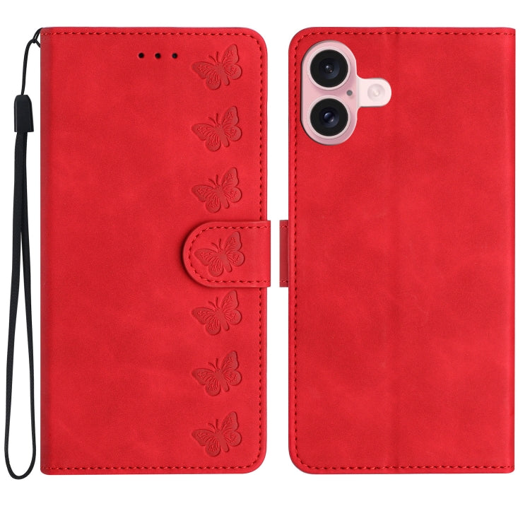 Seven Butterflies Embossed Leather Phone Case, For iPhone 16, For iPhone 15 Pro Max, For iPhone 15 Pro, For iPhone 15 Plus