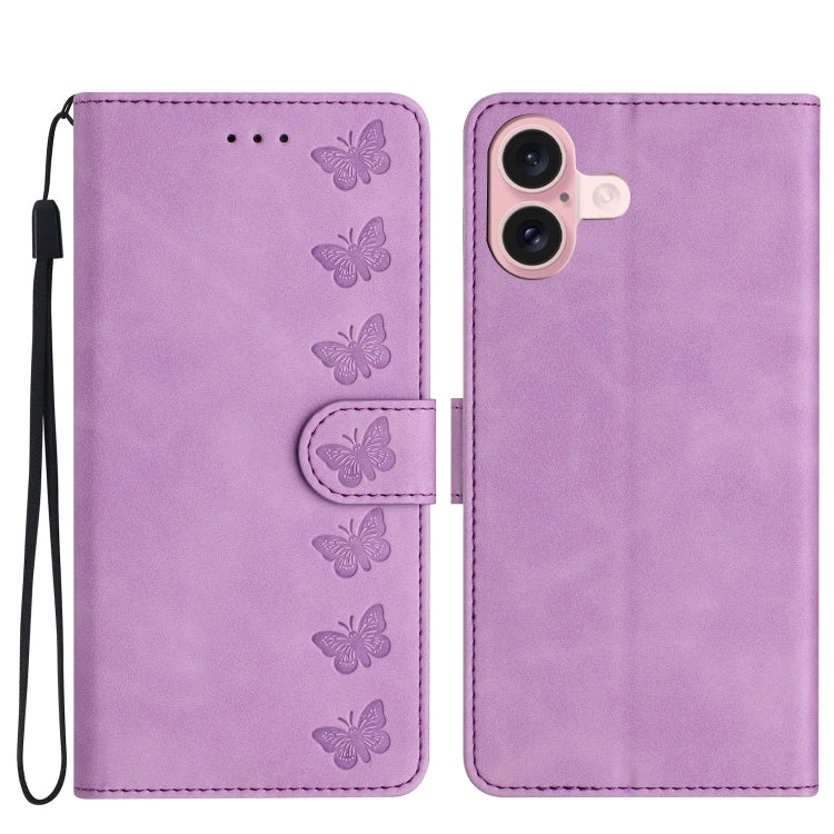 Seven Butterflies Embossed Leather Phone Case, For iPhone 16, For iPhone 15 Pro Max, For iPhone 15 Pro, For iPhone 15 Plus