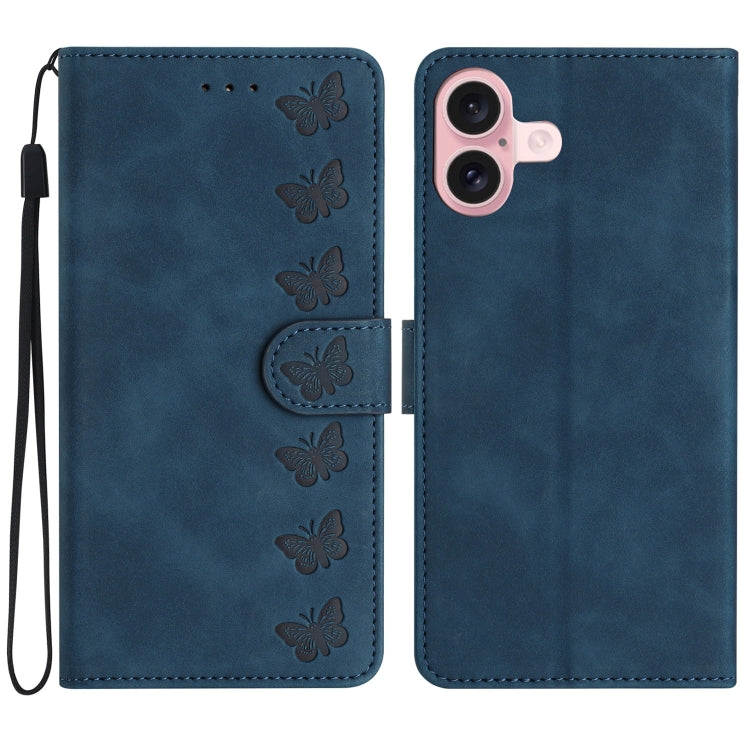 Seven Butterflies Embossed Leather Phone Case, For iPhone 16, For iPhone 15 Pro Max, For iPhone 15 Pro, For iPhone 15 Plus