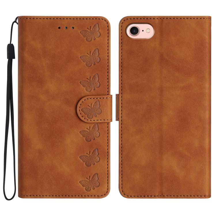 Seven Butterflies Embossed Leather Phone Case, For iPhone 16e / 17e, For iPhone 17 Pro Max, For iPhone 17 Pro, For iPhone 17