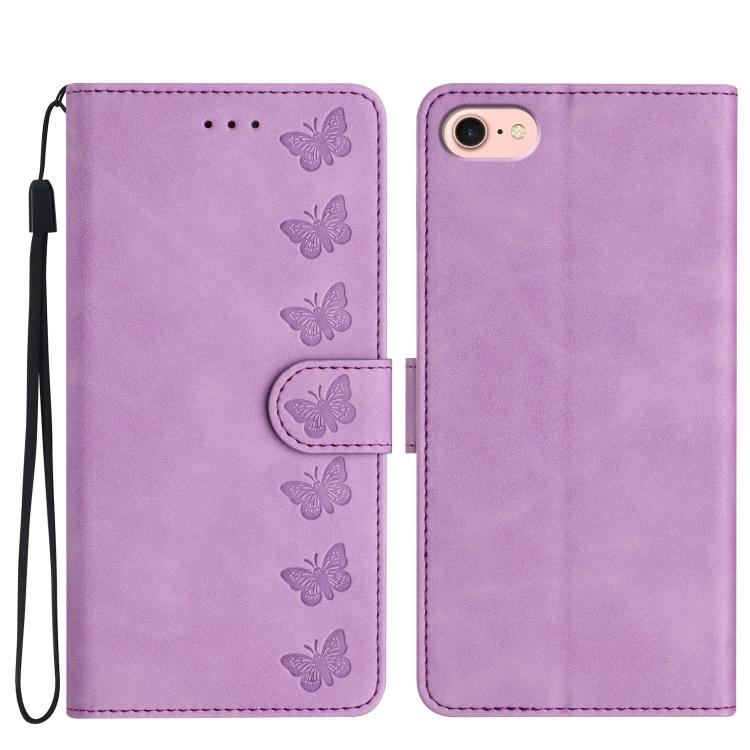 Seven Butterflies Embossed Leather Phone Case, For iPhone 16e / 17e, For iPhone 17 Pro Max, For iPhone 17 Pro, For iPhone 17