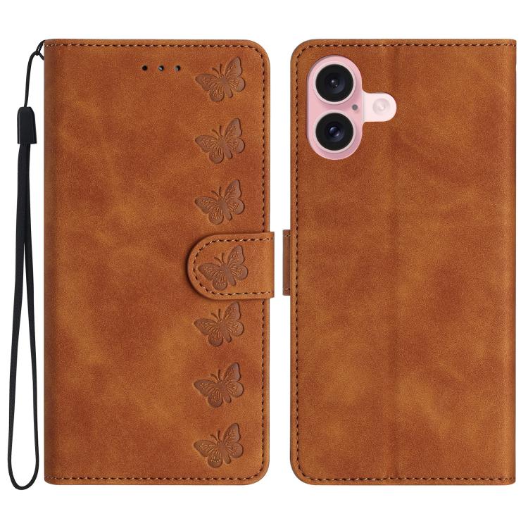 Seven Butterflies Embossed Leather Phone Case, For iPhone 16e / 17e, For iPhone 17 Pro Max, For iPhone 17 Pro, For iPhone 17