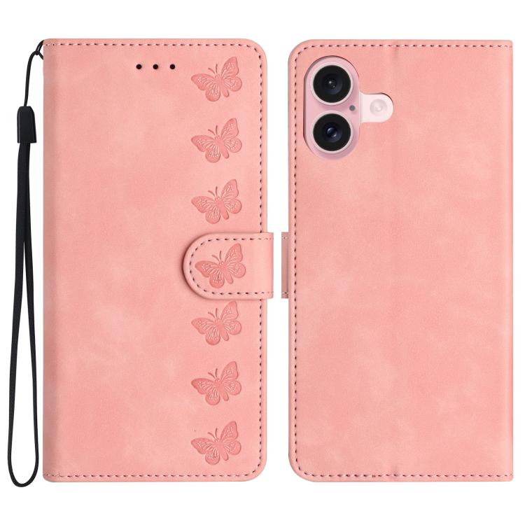 Seven Butterflies Embossed Leather Phone Case, For iPhone 16e / 17e, For iPhone 17 Pro Max, For iPhone 17 Pro, For iPhone 17