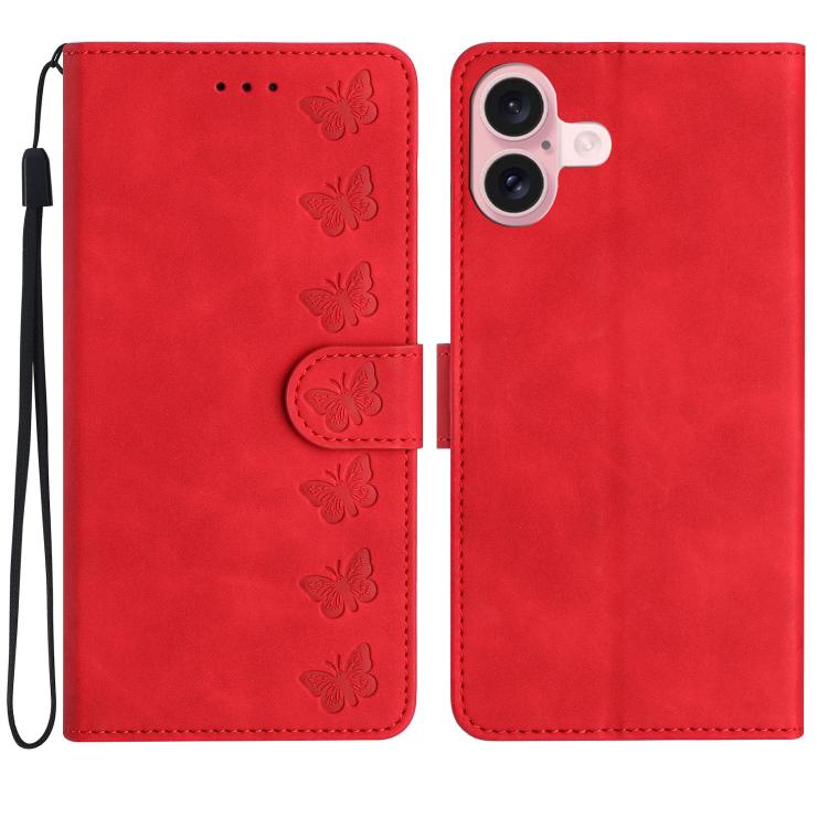 Seven Butterflies Embossed Leather Phone Case, For iPhone 16e / 17e, For iPhone 17 Pro Max, For iPhone 17 Pro, For iPhone 17