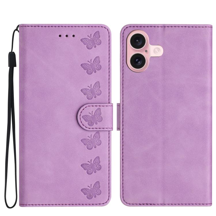 Seven Butterflies Embossed Leather Phone Case, For iPhone 16e / 17e, For iPhone 17 Pro Max, For iPhone 17 Pro, For iPhone 17