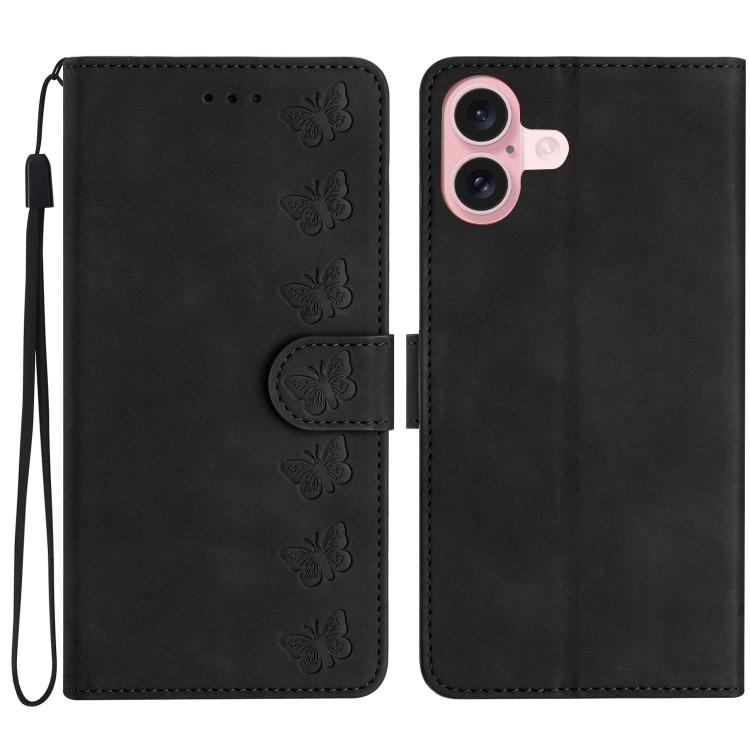 Seven Butterflies Embossed Leather Phone Case, For iPhone 16e / 17e, For iPhone 17 Pro Max, For iPhone 17 Pro, For iPhone 17