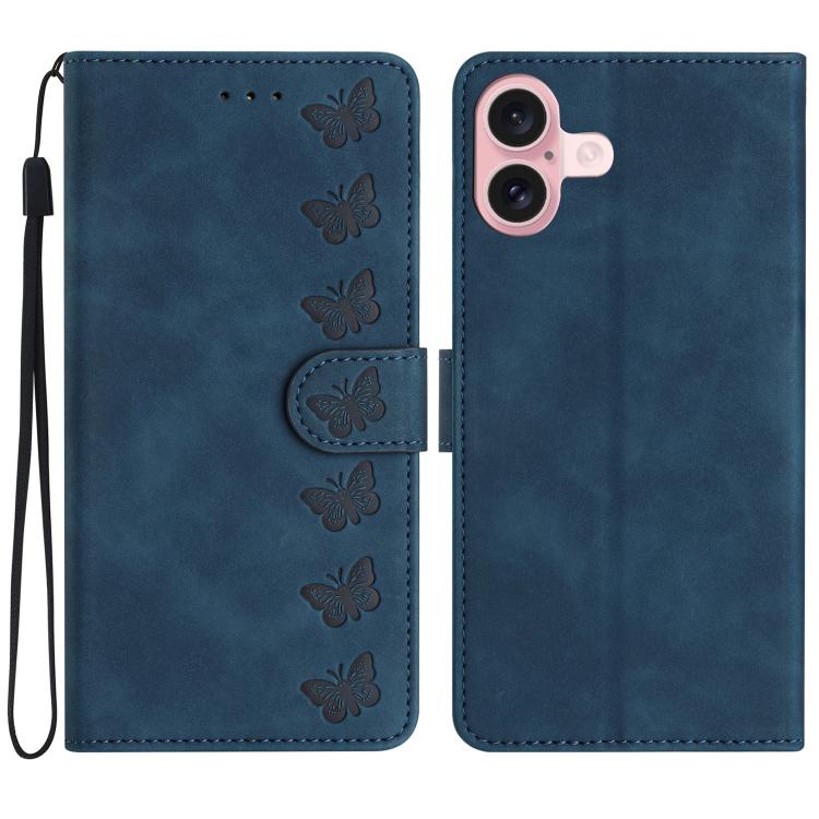 Seven Butterflies Embossed Leather Phone Case, For iPhone 16e / 17e, For iPhone 17 Pro Max, For iPhone 17 Pro, For iPhone 17