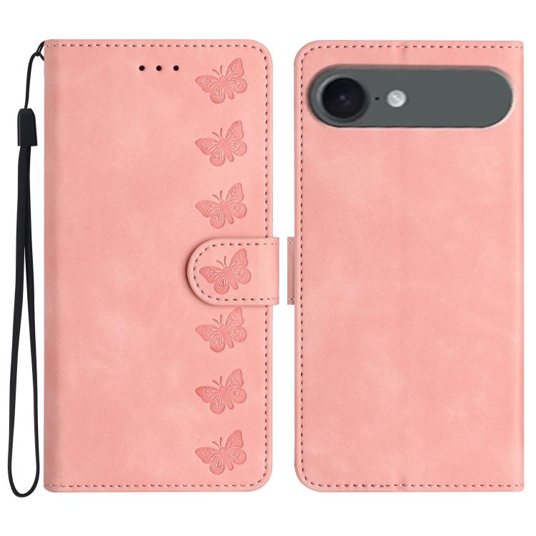 Seven Butterflies Embossed Leather Phone Case, For iPhone Air, For iPhone 16 Pro Max, For iPhone 16 Pro, For iPhone 16 Plus