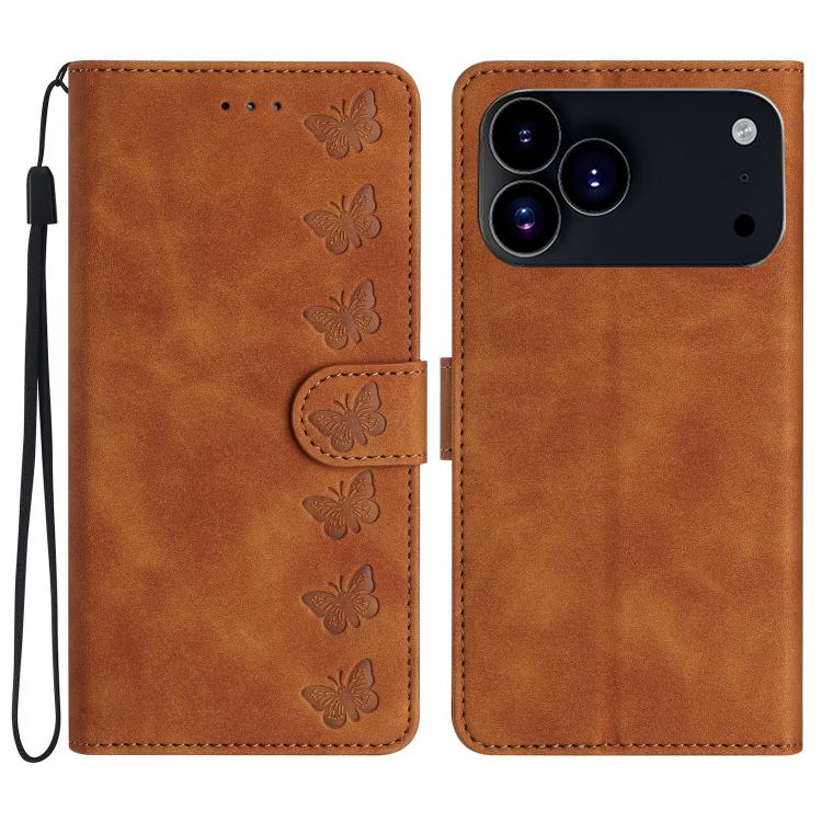 Seven Butterflies Embossed Leather Phone Case, For iPhone 16e / 17e, For iPhone 17 Pro Max, For iPhone 17 Pro, For iPhone 17