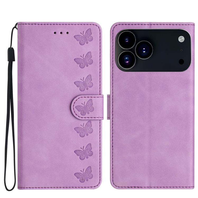 Seven Butterflies Embossed Leather Phone Case, For iPhone 16e / 17e, For iPhone 17 Pro Max, For iPhone 17 Pro, For iPhone 17