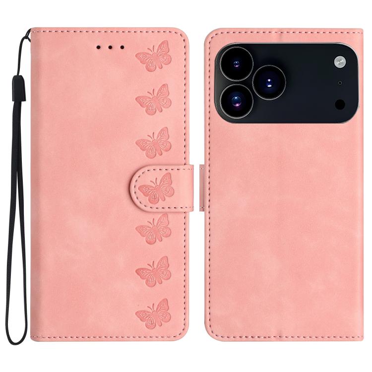 Seven Butterflies Embossed Leather Phone Case, For iPhone 16e / 17e, For iPhone 17 Pro Max, For iPhone 17 Pro, For iPhone 17