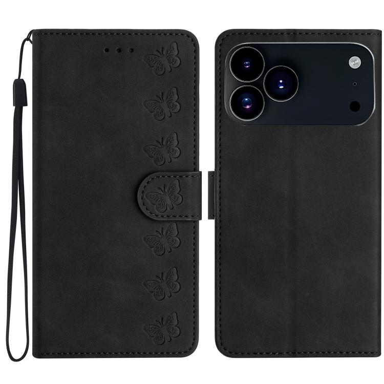 Seven Butterflies Embossed Leather Phone Case, For iPhone 16e / 17e, For iPhone 17 Pro Max, For iPhone 17 Pro, For iPhone 17