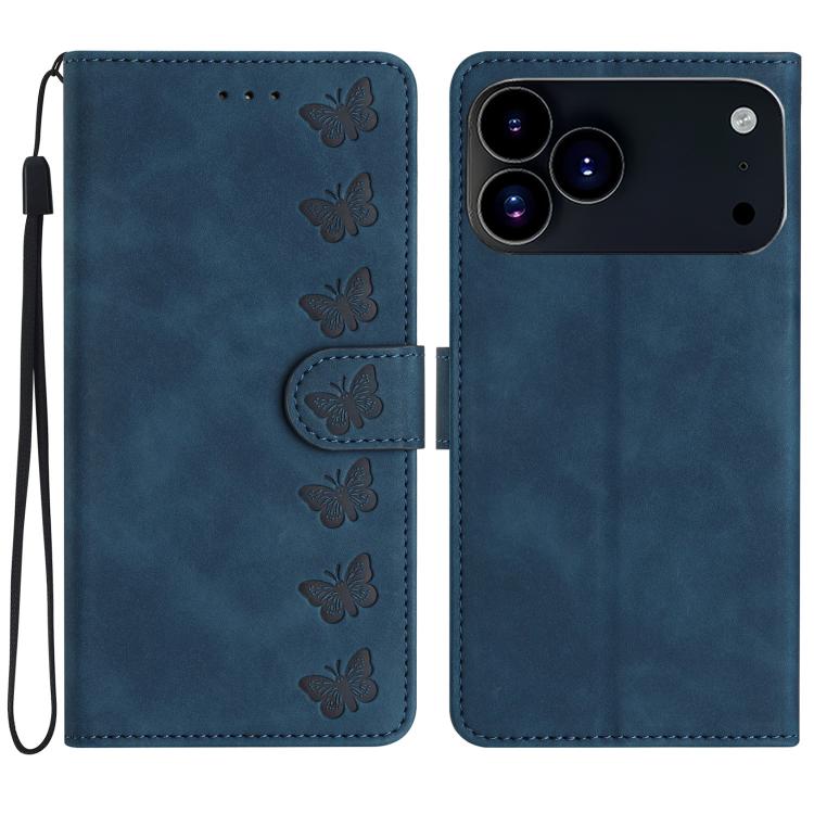 Seven Butterflies Embossed Leather Phone Case, For iPhone 16e / 17e, For iPhone 17 Pro Max, For iPhone 17 Pro, For iPhone 17