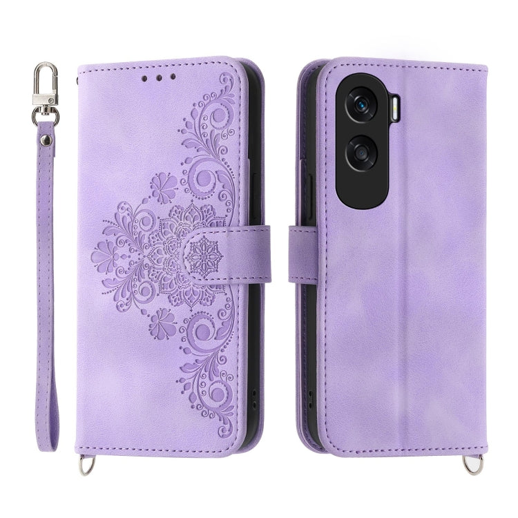 Skin Feel Flowers Embossed Wallet Leather Phone Case, For Honor X9b, For Honor 90 Pro 5G, For Honor 90 5G, For Honor X50i