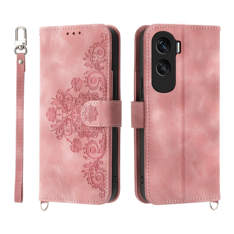 Skin Feel Flowers Embossed Wallet Leather Phone Case, For Honor X9b, For Honor 90 Pro 5G, For Honor 90 5G, For Honor X50i