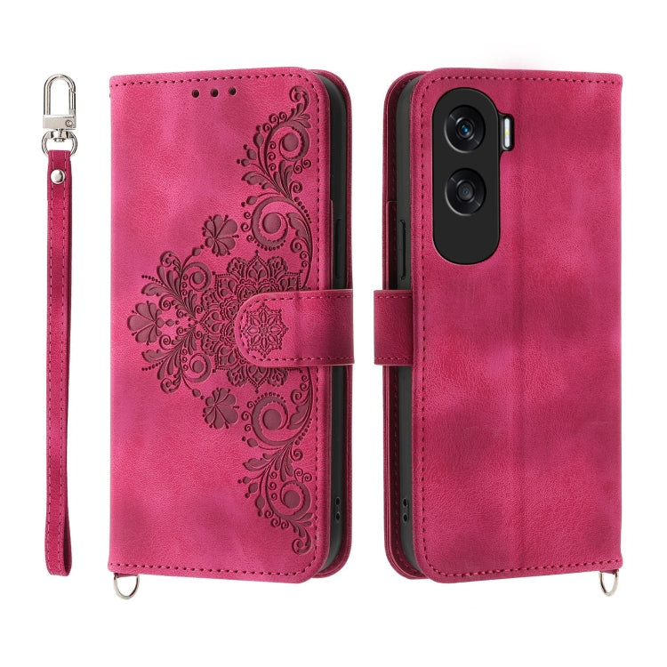 Skin Feel Flowers Embossed Wallet Leather Phone Case, For Honor X9b, For Honor 90 Pro 5G, For Honor 90 5G, For Honor X50i
