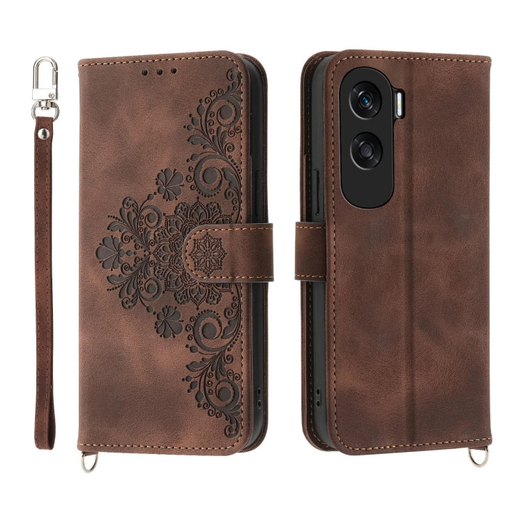 Skin Feel Flowers Embossed Wallet Leather Phone Case, For Honor X9b, For Honor 90 Pro 5G, For Honor 90 5G, For Honor X50i