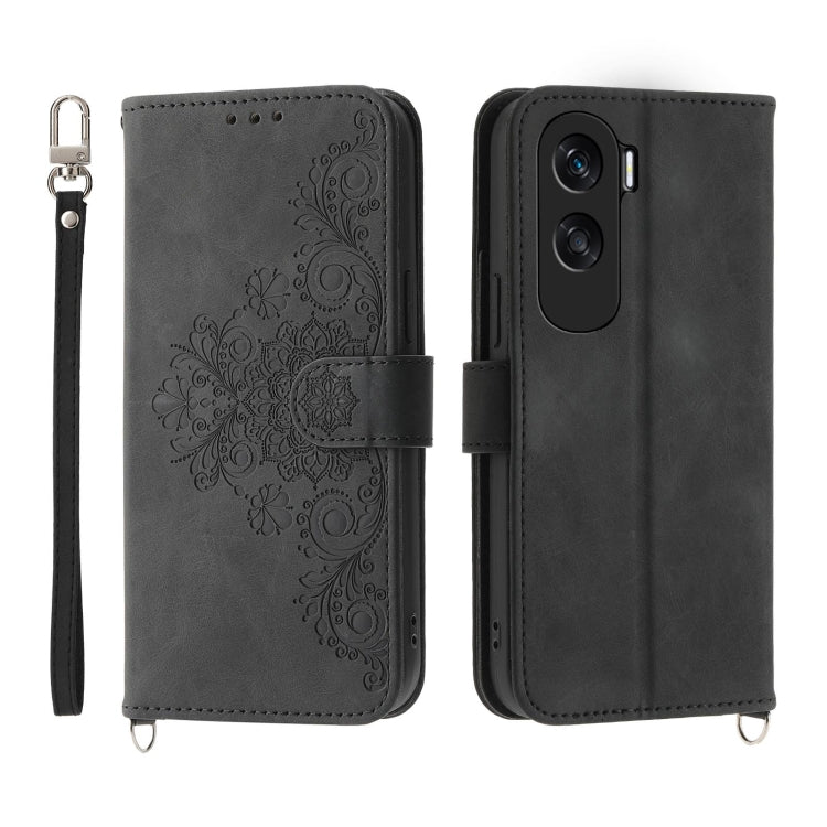 Skin Feel Flowers Embossed Wallet Leather Phone Case, For Honor X9b, For Honor 90 Pro 5G, For Honor 90 5G, For Honor X50i