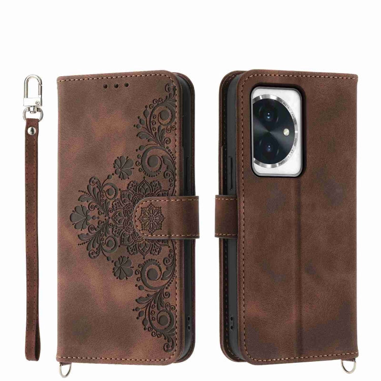 Skin Feel Flowers Embossed Wallet Leather Phone Case, For Honor Magic6 Pro, For Honor X8b, For Honor 100 Pro, For Honor 100