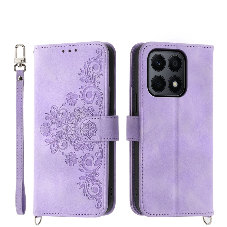Skin Feel Flowers Embossed Wallet Leather Phone Case, For Honor Magic6 Pro, For Honor X8b, For Honor 100 Pro, For Honor 100