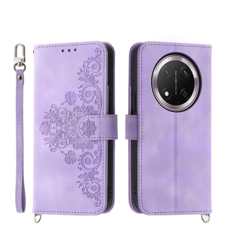 Skin Feel Flowers Embossed Wallet Leather Phone Case, For Honor 400 Lite Global, For Honor 400 Global 156.5mm, For Honor X8c 4G, For Honor X9c Global / Magic7 Lite