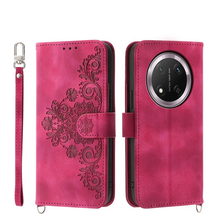 Skin Feel Flowers Embossed Wallet Leather Phone Case, For Honor 400 Lite Global, For Honor 400 Global 156.5mm, For Honor X8c 4G, For Honor X9c Global / Magic7 Lite