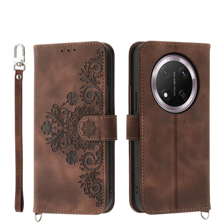 Skin Feel Flowers Embossed Wallet Leather Phone Case, For Honor 400 Lite Global, For Honor 400 Global 156.5mm, For Honor X8c 4G, For Honor X9c Global / Magic7 Lite