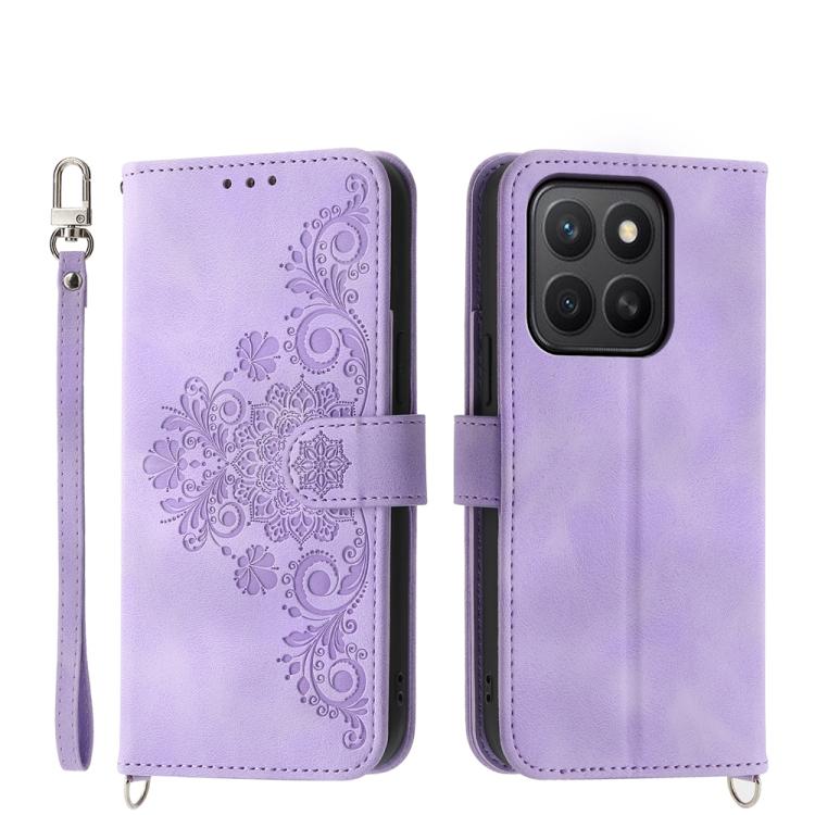 Skin Feel Flowers Embossed Wallet Leather Phone Case, For Honor 400 Lite Global, For Honor 400 Global 156.5mm, For Honor X8c 4G, For Honor X9c Global / Magic7 Lite