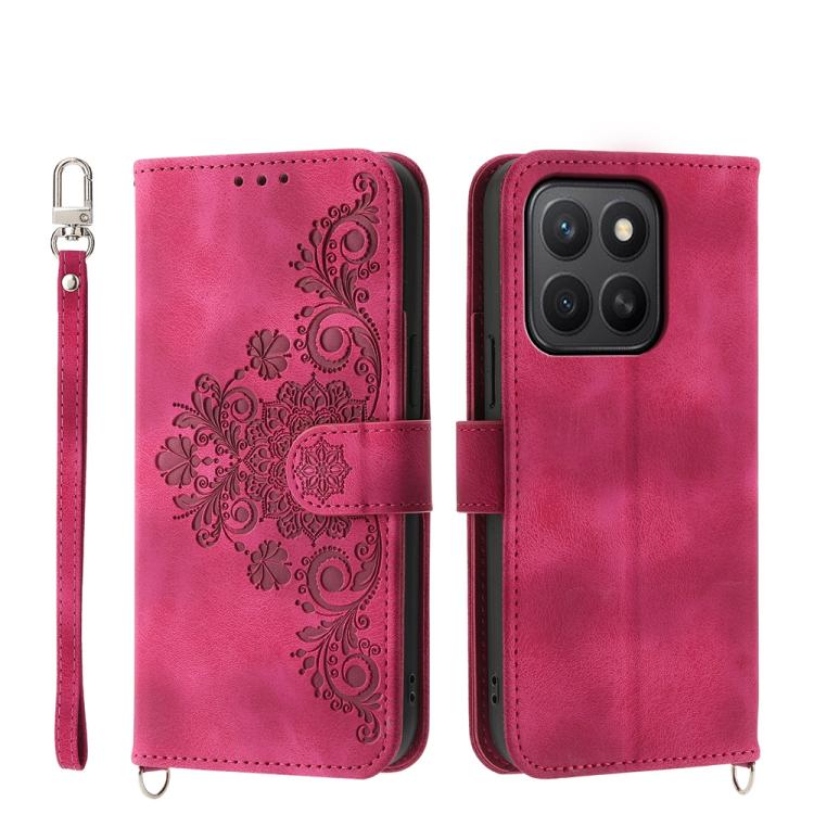 Skin Feel Flowers Embossed Wallet Leather Phone Case, For Honor 400 Lite Global, For Honor 400 Global 156.5mm, For Honor X8c 4G, For Honor X9c Global / Magic7 Lite