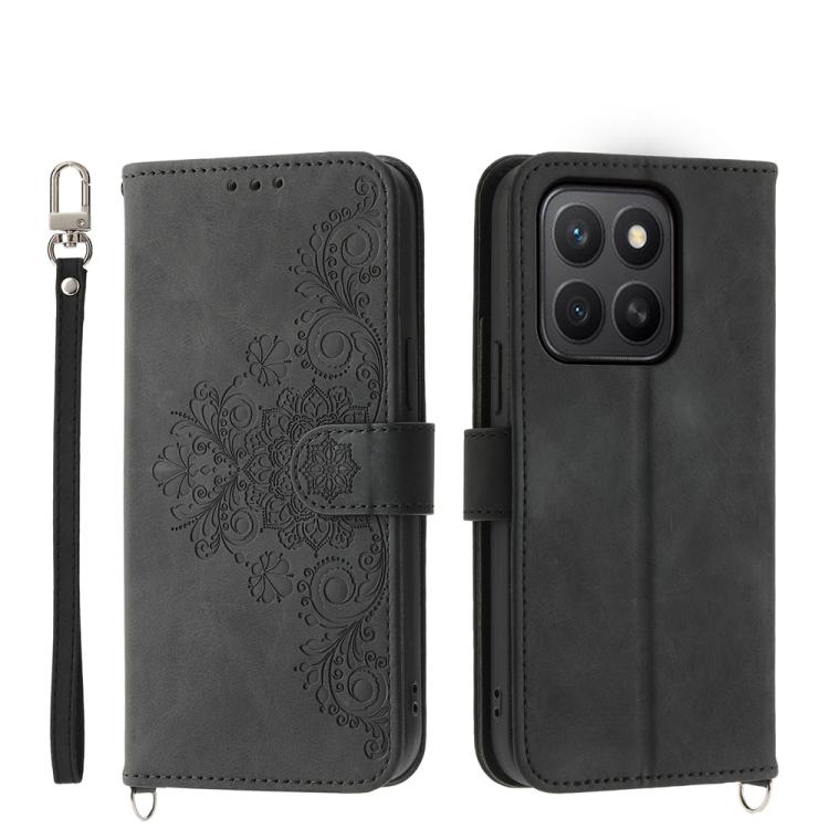 Skin Feel Flowers Embossed Wallet Leather Phone Case, For Honor 400 Lite Global, For Honor 400 Global 156.5mm, For Honor X8c 4G, For Honor X9c Global / Magic7 Lite