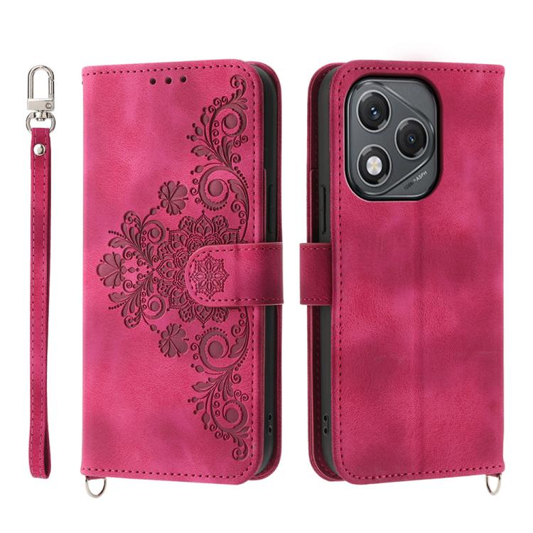 Skin Feel Flowers Embossed Wallet Leather Phone Case, For Honor 400 Lite Global, For Honor 400 Global 156.5mm, For Honor X8c 4G, For Honor X9c Global / Magic7 Lite