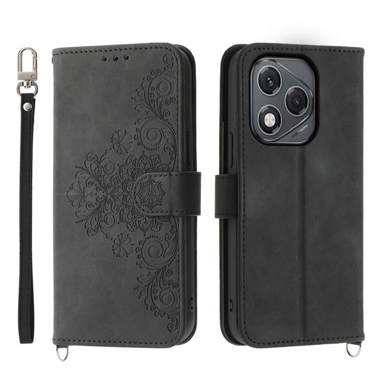 Skin Feel Flowers Embossed Wallet Leather Phone Case, For Honor 400 Lite Global, For Honor 400 Global 156.5mm, For Honor X8c 4G, For Honor X9c Global / Magic7 Lite