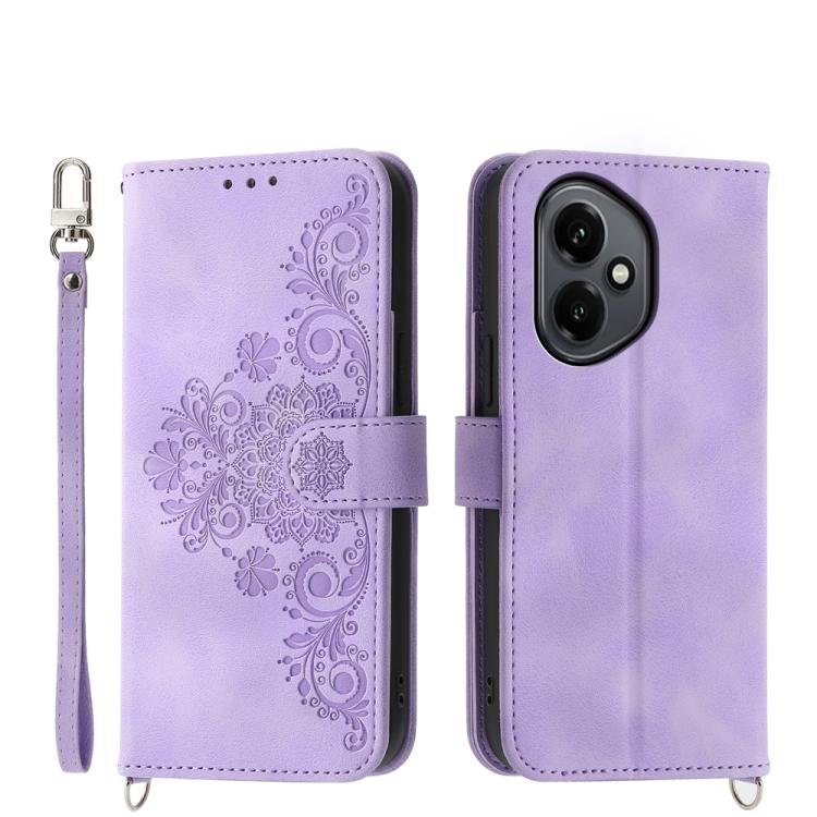Skin Feel Flowers Embossed Wallet Leather Phone Case, For Honor 400 Lite Global, For Honor 400 Global 156.5mm, For Honor X8c 4G, For Honor X9c Global / Magic7 Lite