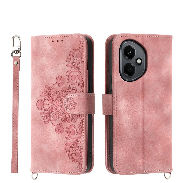 Skin Feel Flowers Embossed Wallet Leather Phone Case, For Honor 400 Lite Global, For Honor 400 Global 156.5mm, For Honor X8c 4G, For Honor X9c Global / Magic7 Lite