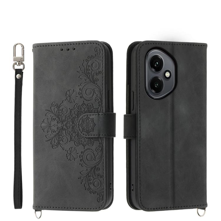Skin Feel Flowers Embossed Wallet Leather Phone Case, For Honor 400 Lite Global, For Honor 400 Global 156.5mm, For Honor X8c 4G, For Honor X9c Global / Magic7 Lite