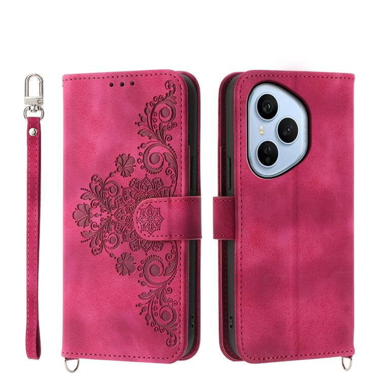 Skin Feel Flowers Embossed Wallet Leather Phone Case, For Honor 600 Global / 600 Pro Global, For Honor X9d 5G / X70 5G, For Honor X6c 4G / X5b / X5b Plus, For Honor 400 Pro Global 160.8mm