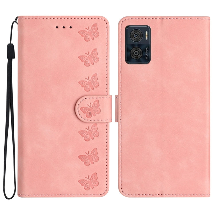 Seven Butterflies Embossed Leather Phone Case, For Motorola Moto G73, For Motorola Moto E22, For Motorola Moto G42, For Motorola Moto G62