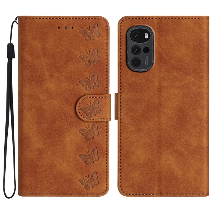 Seven Butterflies Embossed Leather Phone Case, For Motorola Moto E32, For Motorola Moto G52, For Motorola Moto G22, For Motorola Moto E20