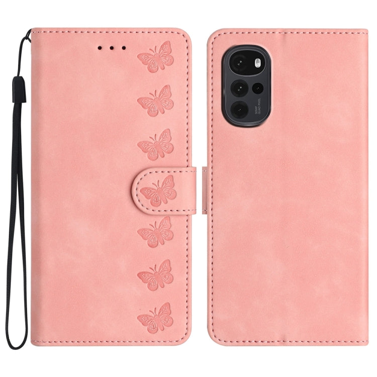 Seven Butterflies Embossed Leather Phone Case, For Motorola Moto E32, For Motorola Moto G52, For Motorola Moto G22, For Motorola Moto E20
