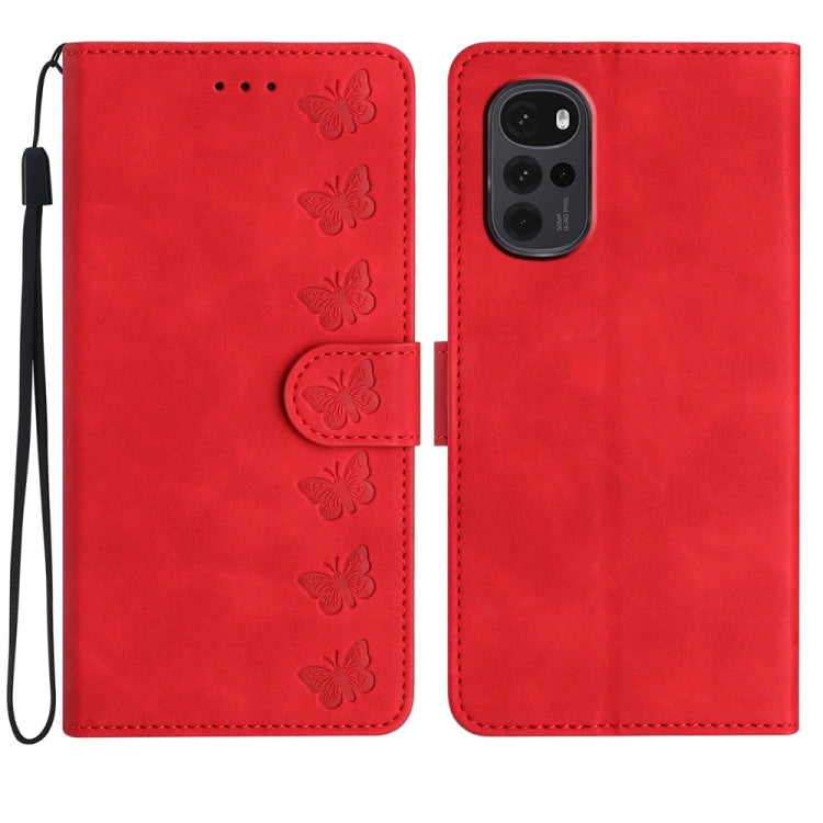 Seven Butterflies Embossed Leather Phone Case, For Motorola Moto E32, For Motorola Moto G52, For Motorola Moto G22, For Motorola Moto E20