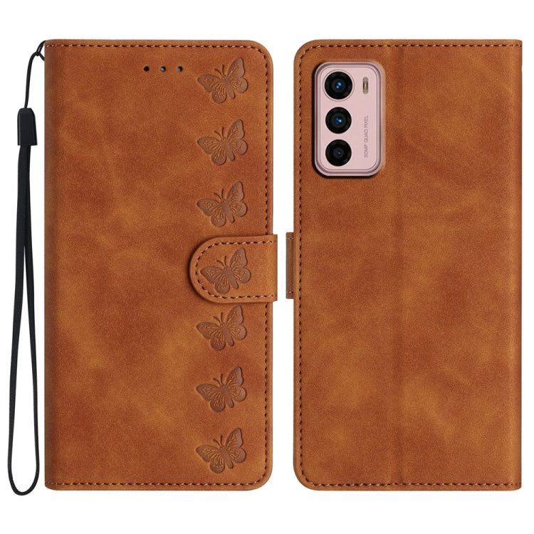 Seven Butterflies Embossed Leather Phone Case, For Motorola Moto G73, For Motorola Moto E22, For Motorola Moto G42, For Motorola Moto G62