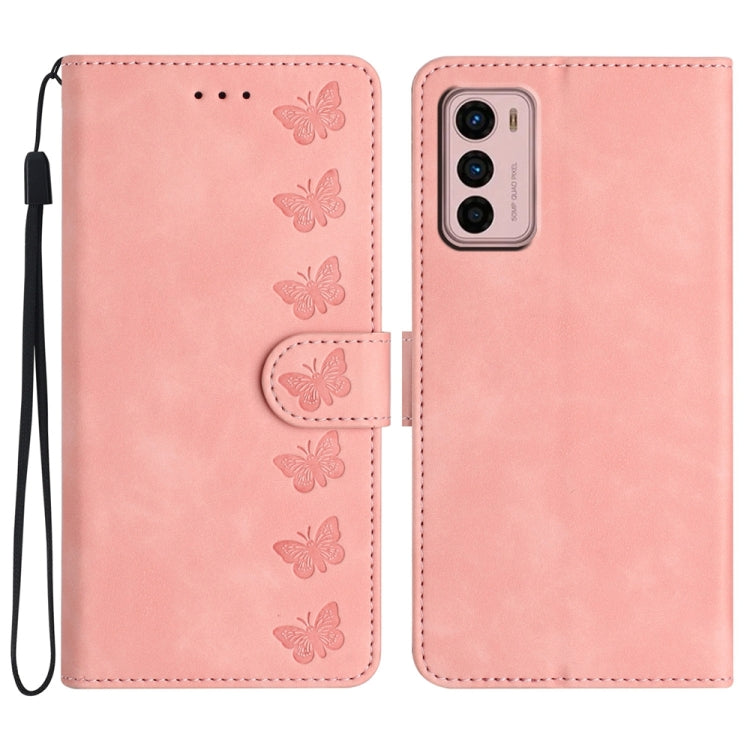 Seven Butterflies Embossed Leather Phone Case, For Motorola Moto G73, For Motorola Moto E22, For Motorola Moto G42, For Motorola Moto G62