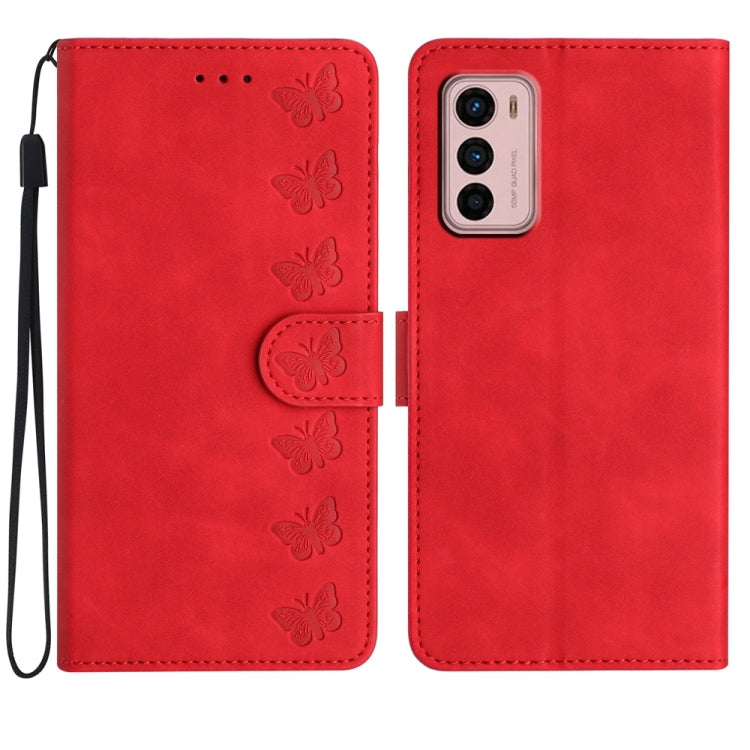 Seven Butterflies Embossed Leather Phone Case, For Motorola Moto G73, For Motorola Moto E22, For Motorola Moto G42, For Motorola Moto G62