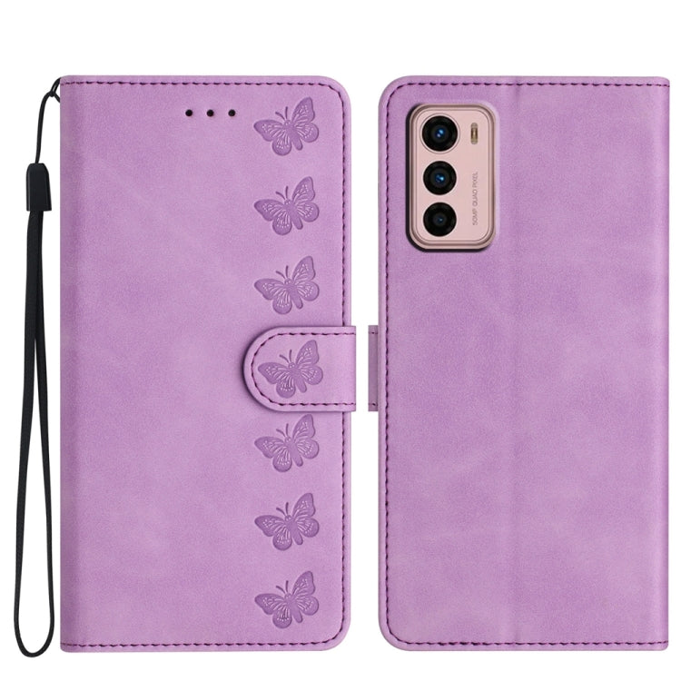 Seven Butterflies Embossed Leather Phone Case, For Motorola Moto G73, For Motorola Moto E22, For Motorola Moto G42, For Motorola Moto G62