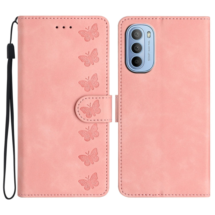 Seven Butterflies Embossed Leather Phone Case, For Motorola Moto G73, For Motorola Moto E22, For Motorola Moto G42, For Motorola Moto G62