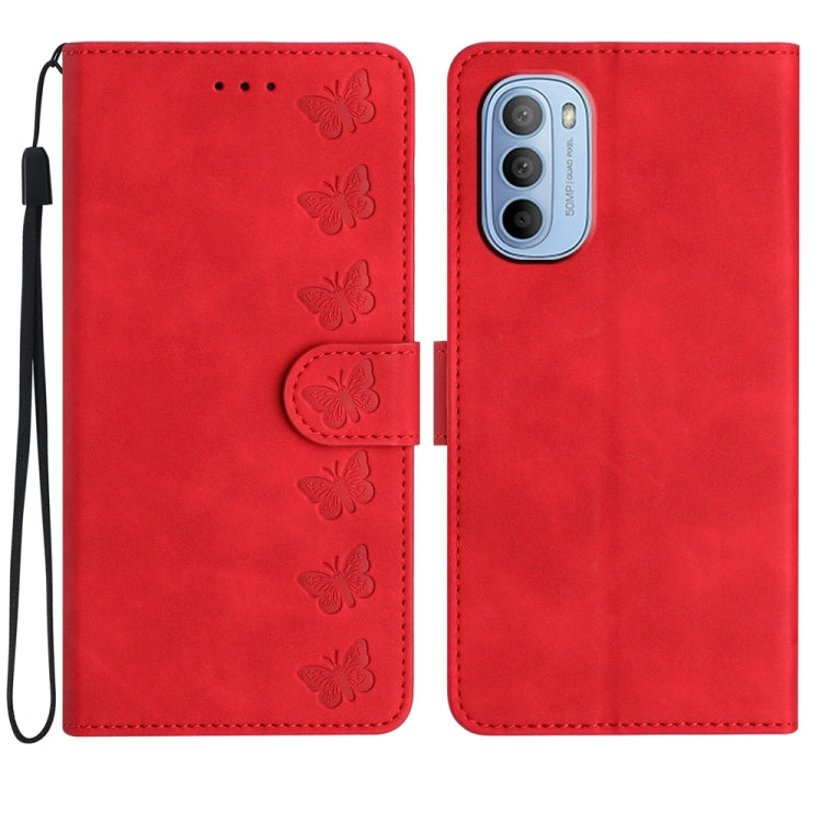Seven Butterflies Embossed Leather Phone Case, For Motorola Moto G73, For Motorola Moto E22, For Motorola Moto G42, For Motorola Moto G62