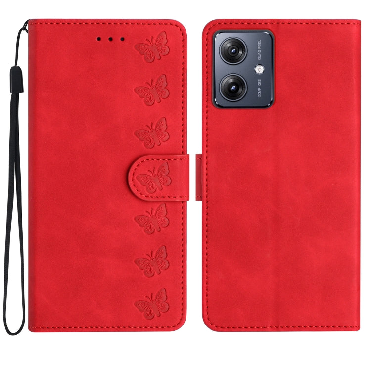Seven Butterflies Embossed Leather Phone Case, For Motorola Edge 50 Pro, For Motorola Edge 50 Fusion, For Motorola Moto G84 5G, For Motorola Moto G54 5G