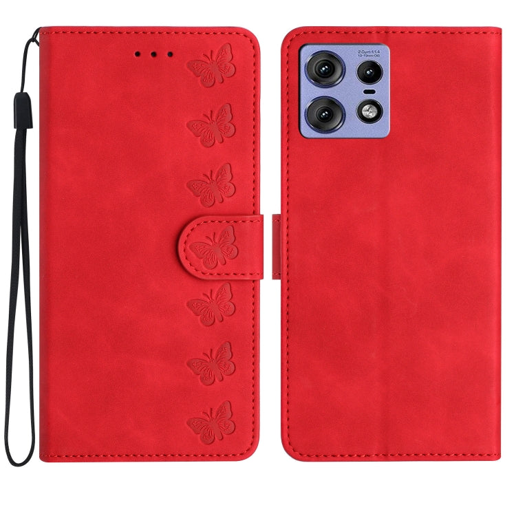 Seven Butterflies Embossed Leather Phone Case, For Motorola Edge 50 Pro, For Motorola Edge 50 Fusion, For Motorola Moto G84 5G, For Motorola Moto G54 5G