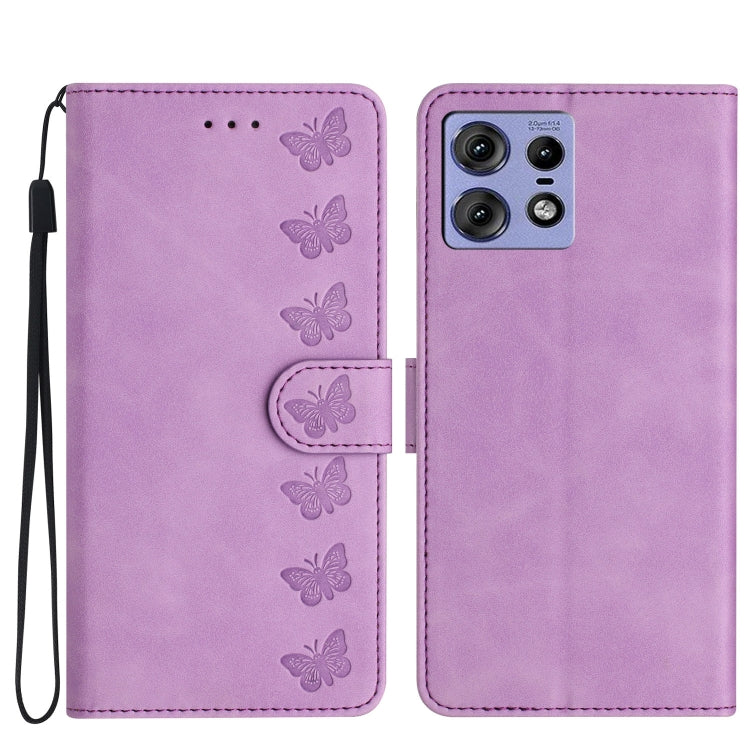 Seven Butterflies Embossed Leather Phone Case, For Motorola Edge 50 Pro, For Motorola Edge 50 Fusion, For Motorola Moto G84 5G, For Motorola Moto G54 5G